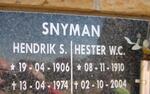 SNYMAN Hendrik S. 1906-1974 & Hester W.C. 1910-2004