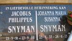 SNYMAN Jacobus Philippus 1931-2008 & Johanna Maria Susanna 1933-2013