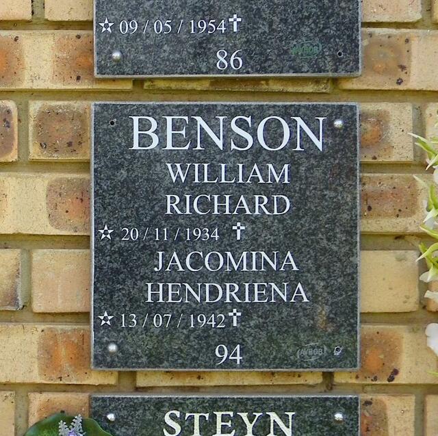 BENSON William Richard 1934- & Jacomina Hendrina 1942-