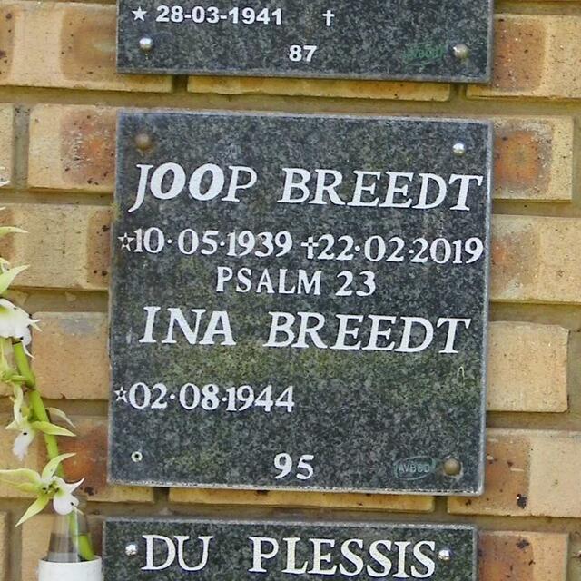 BREEDT Joop 1939-2019 & Ina 1944-