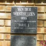 WESTHUIZEN Dirk, van der 1923-2003 & Sarie J. 1927-2013