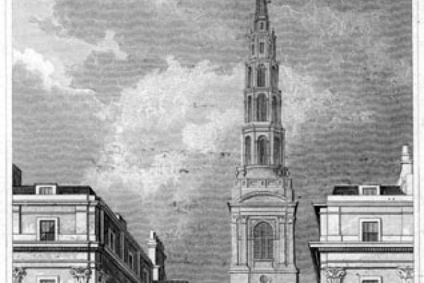 St.Bride's, Fleet Street 19c Engraving