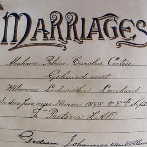 COETSEE Abraham Petrus Carolus gebore 1876 & Wilemina Lodeweika LOMBARD gebore 1881 getroud 1898